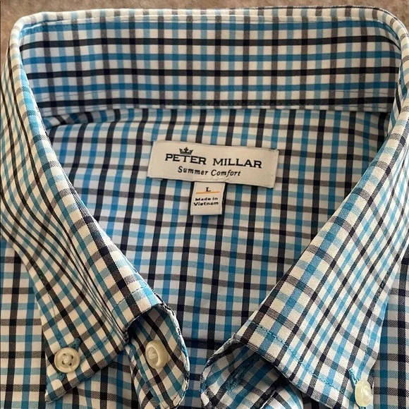 Peter Millar Men's Blue and White Checkered Shirt - Picture 8 of 10